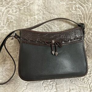 Brighton Black Leather Bag with Brown Croc Embossed Accent